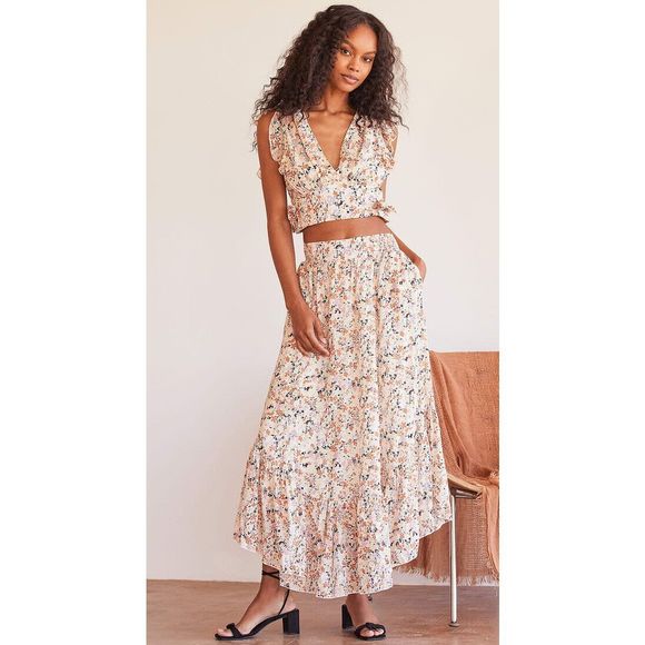 Free People Dresses & Skirts - New Free People Pretty Daze Ivory Floral Print Two-Piece Skirt Only Size Xs